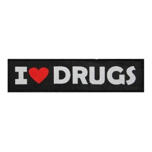I Love Drugs Patch Heart Medicine Narcotic Super Strip Woven Sew On Applique - Picture 1 of 1