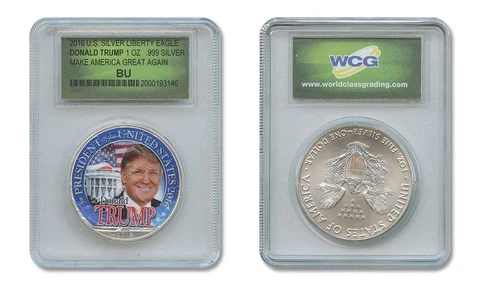 DONALD TRUMP FOR PRESIDENT 2016  "1" OZ PURE SILVER EAGLE DOLLAR! SLABBED & COA! Cover