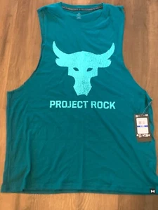 NWT Men's XL Under Armour Project Rock Tank Top Brahma Bull Teal Blue Green $40 - Picture 1 of 3