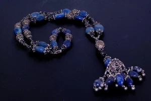 Vtg Blue Lapis Jeweled Beaded Sterling Silver Tassel 30" Necklace 137gr - Picture 1 of 6
