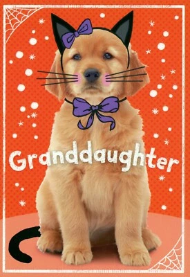 Linda tarjeta de Halloween PARA NIETA, perro cachorro Golden Retriever de Hallmark +✉ Foto 1 de 4