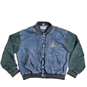 Vintage 1996 Atlanta Olympics Centennial Suede Denim Letterman Coat XL Genius - Picture 1 of 11