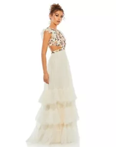 Mac Duggal 35106 cremefarbenes mehrfarbiges Damenkleid Kleid Größe 2 - Bild 1 von 9