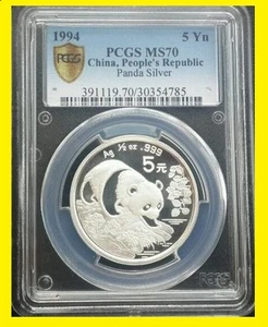1994 CHINA 5Y  999 SILVER PANDA PCGS MS 70 NO SPOTS NO BLEMISHES,PCGS SHIELD - Picture 1 of 2