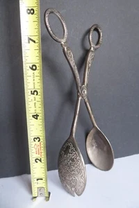 VINTAGE Ornate Silver Plate *VIDEO* Scissor Pastry Tongs Dessert Sandwich Finger - Picture 1 of 18