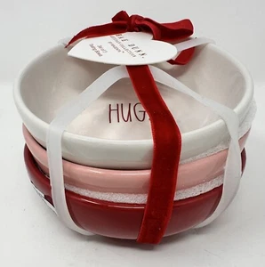 Rae Dunn Valentine's Day Set of 3 Tasting Bowls HUGS KISSES LOVE, PINK, Red,NEW - Picture 1 of 10