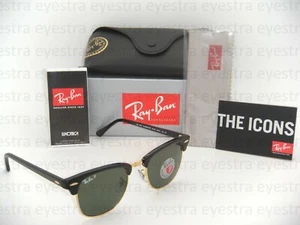Ray-Ban Clubmaster Polarised Sunglasses RB3016 901/58 51mm Black Frame G-15 Lens - Picture 1 of 10