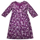 Boden Purple/Gray Floral Corduroy 3/4 Sleeves Kaftan Dress Size 6