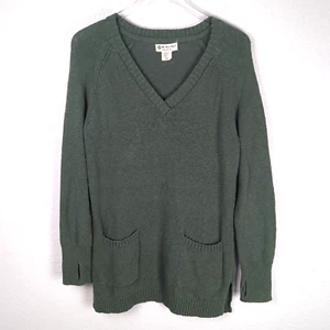 DAKINI Women's Sweater XL Green Long Sleeve V-Neck Pockets 100% Cotton Thumb - Picture 1 of 8