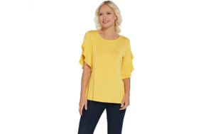 Top tejido cuello redondo manga acampanada H by Halston Sunshine XXS A305339 QVC - Imagen 1 de 4