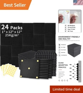 Professional Acoustic Foam Panels - 24 Wedge Design for Home Studios & Offices - Picture 1 of 9