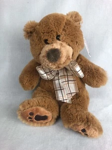 Mary Meyer BRAUN superweiches Fell Pellet Plüsch Teddybär mit karierter Schleife 6"" - Bild 1 von 6