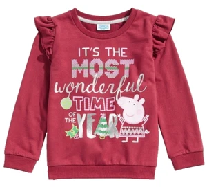 Peppa Pig Girls Ruffle Trim Sweatshirt Maroon Red 6x Most Wonderful Time of Year - Picture 1 of 2