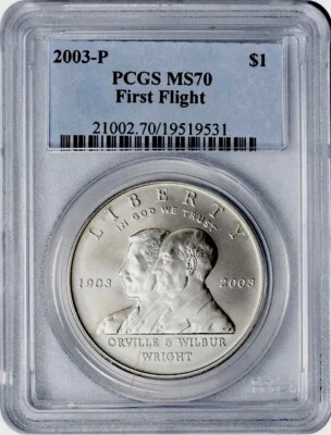 2003-P FIRST FLIGHT Silver Dollar MS70 PCGS💥FLAWLESS QUALITY💥 - Image 1 of 4