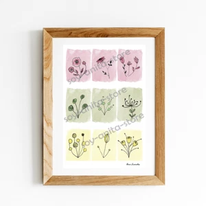 Flower Doodle Watercolor Printable, Artwork, Digital Download Wall Decoration - Picture 1 of 4