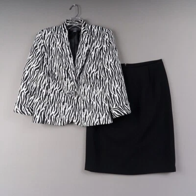 Traje Liz Claiborne para mujer conjunto de 6 falda lápiz y chaqueta negra con estampado de cebra Foto 1 de 4