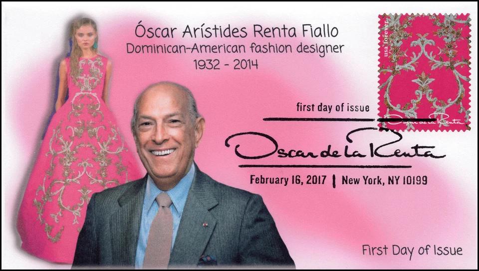 17-039, 2017, Oscar de la Renta, Fashion Design, FDC, Pictorial Cancel, Pink Sil - Image 1 of 1