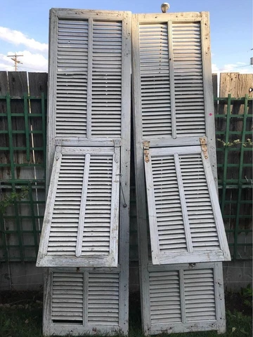 2 Antique 8 Ft French Wood Shutters With Original Hardware 45" x 98" Cover