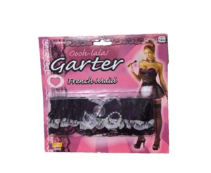 Neu im Paket Forum Neuheiten französisches Dienstmädchen Strumpfband schwarz aus Party Mart Store - Bild 1 von 7