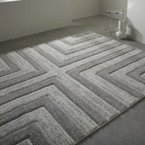 Grey Abstract Carved Modern Contemporary Easy care High Quality Area Rugs - Picture 1 of 6