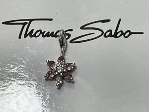 Genuine Thomas Sabo Charm Club Silver Sparkling Pale Pink CZ Flower Pouch & Box