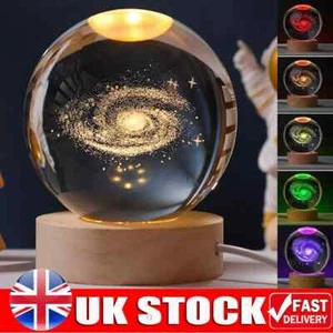 USB 3D Moon Planet Globe Galaxy Night Light LED Crystal Ball Table Lamp Bedside - Picture 1 of 18
