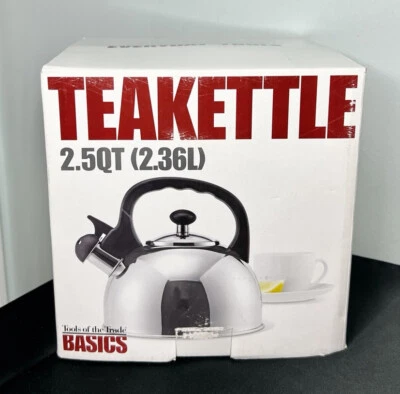 Hervidor de té silbido de acero inoxidable de 2,5 cuartos de galón herramientas del comercio plateado/negro NUEVO Foto 1 de 4