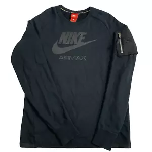 Nike Airmax Crewneck Sweater Black Men's Medium NSW Sleeve Pocket with Zipper - Picture 1 of 20