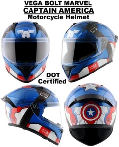Marvel "CAPTAIN AMERICA" DOT Certified Motorcycle Helmet with Extra Smoke Visor - Picture 1 of 6