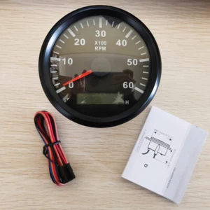 85MM Black Tachometer Rev Counter 6000RPM for Gasoline and Diesel Engine 9-32VDC - Bild 1 von 6
