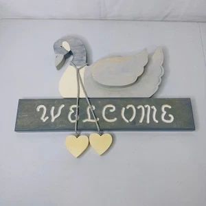 Wooden Duck Welcome Sign with Hearts Farmhouse Country Decor - Picture 1 of 5