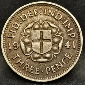 3 PENCE 1941 ARGENT 500‰ GEORGE VI TYPE ROSE DES TUDOR ROYAUME UNI / UNITED KING - Imagen 1 de 2