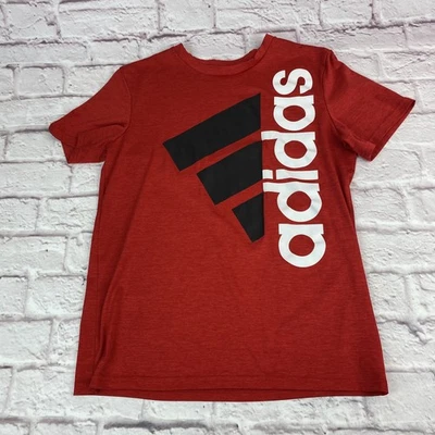 Adidas Shirt Youth Large 14/16 Athletic Polyester Tee Spell Out Red Black - Image 1 of 4