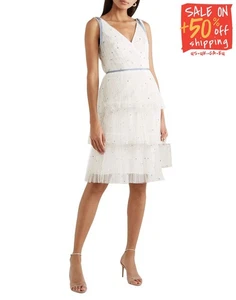 RRP€898 MARCHESA NOTTE Tulle Tiered Dress US10 UK14 IT46 XL Flared Grosgrain - Picture 1 of 6