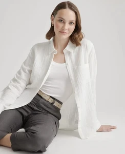 Quitte Damen 100% Bio Baumwolle Gaze Langarmshirt weiß Größe M - Bild 1 von 7