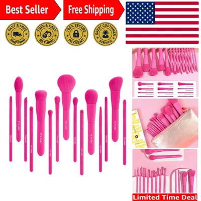 Conjunto de pincéis de maquiagem rosa quente 15 peças com estojo de viagem para looks impecáveis - Imagem 1 de 4