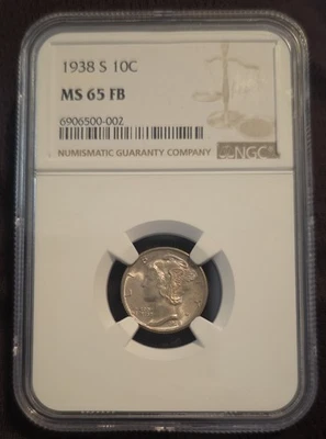 Moneda de diez centavos Mercury 1938-S NGC MS65FB Winged Liberty - bandas completas  Foto 1 de 4