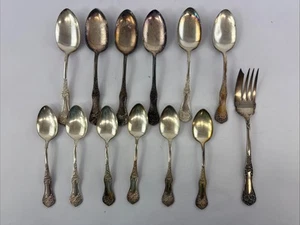 Wm Rogers & Son AA 1906 Floral Pattern Lot of 12 Spoons and Cold Meat Fork - Picture 1 of 15