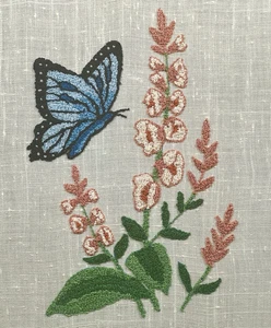 VTG Needle Punch Butterfly Flowers Completed Ready to Frame 12.5x10 BOHO Granny - Picture 1 of 3