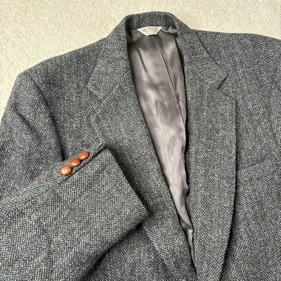 Blazer Harris Tweed Para Hombres 42R Marrón Gris Lana Espiga 2 Botones Abrigo Deportivo EE. UU. Foto 1 de 4