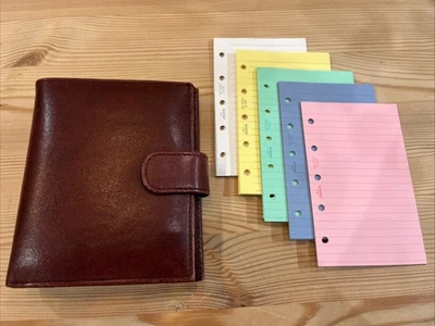 ORGANIZER-MINI GLANZ COGNAC LEDER-FILOFAX MINI SIZE RINGE-SELTENER ARTIKEL & EINLAGEN - Bild 1 von 4