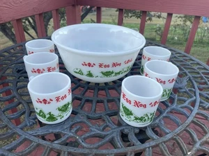 Vintage Hasel-Atlas Milchglas Eierlikör Set 6 Tassen sehr guter Zustand - Bild 1 von 9