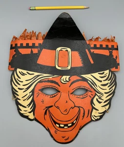 Disfraz de sombrero de pañuelo vintage escaso HALLOWEEN MÁSCARA BRUJA - Imagen 1 de 14