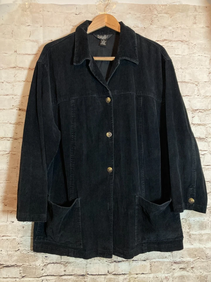 Rafaella Corduroy Jacket Womens 1X Shacket Black Button Up Capsule Minimalist - Image 1 of 4