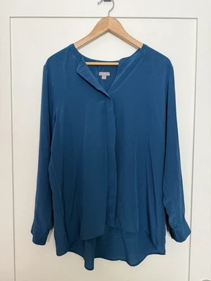 Blusa J Jill Top Mujer Talla L Azul 100% Seda Manga Larga Pullover Oficina Carrera Foto 1 de 4