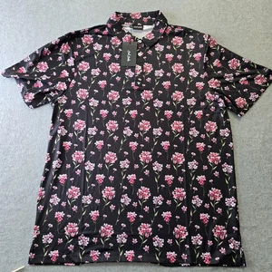 Bad Birdie Polo Shirt Mens Extra Large Black Pink Floral Golf Performance - Picture 1 of 12
