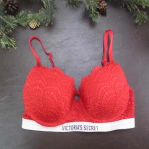 Victoria's Secret Bra Womens 32DD Red Lace Underwire Padded Adjustable Straps - Picture 1 of 12