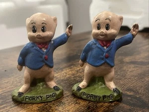 Porky Pig Porcelain Figurine, 2.5" Tall Warner Bros Vintage 1970's Pair - Picture 1 of 12
