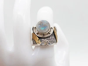 900 $ Designer-Bandring 2 kt natürlicher Opal Sterlingsilber 14 kt Gelbgold 11 g - Bild 1 von 7