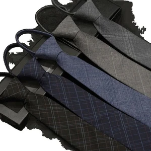 Tie Men's Gray Checkered 8CM6CM Handmade Zipper Style Knot Free Gift Box - Picture 1 of 48